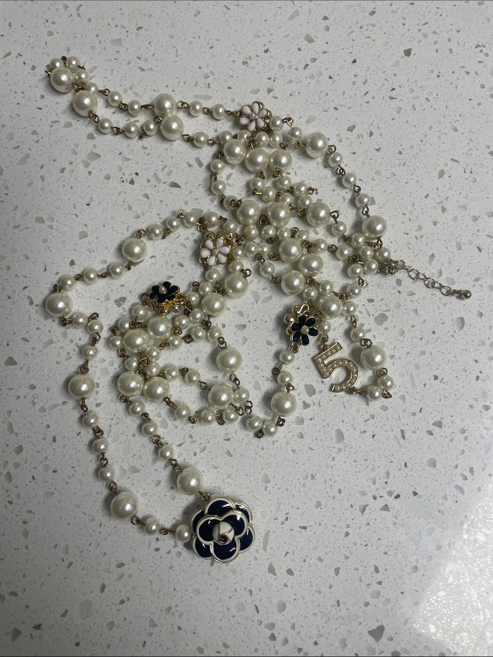 Cc Style No 5 Camellia Long Two Layer Pearl Necklace like new condition